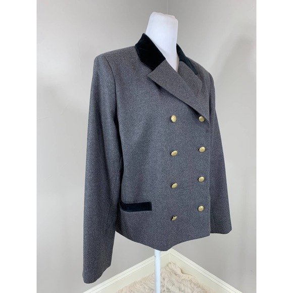 Vintage 90s Gray Wool Black Velvet Military Blazer SteamPunk Goth Fall Winter - Picture 4 of 10